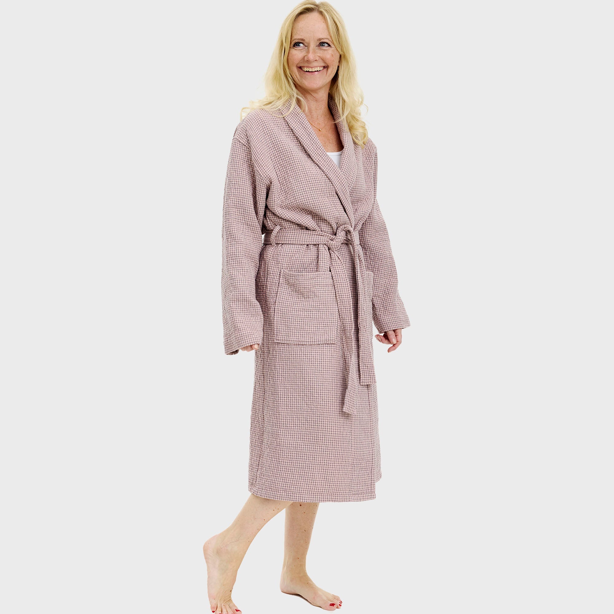 Badjas roze geruit - onesize
